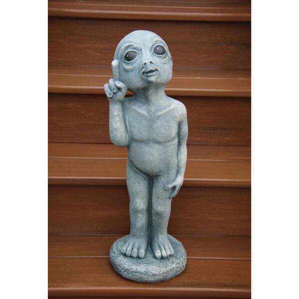 Alien point towards the stars pointing sculpture garden statue big eyes